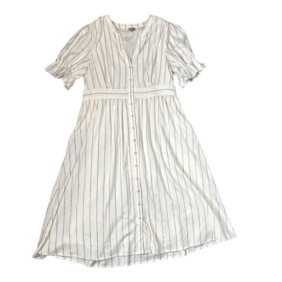 Cremieux Midi dress Button Up Ivory Stripe Puff Sleeve s z 14 Large - Picture 5 of 15